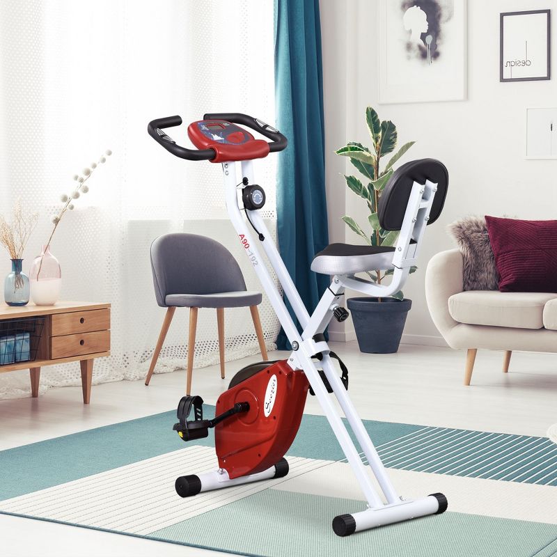 Soozier Foldable Upright Training Exercise Bike Indoor Stationary X Bike with 8 Levels of Magnetic Resistance for Aerobic Exercise, 4 of 14