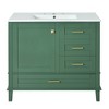 Akoasm 36 in. W Modern Solid Pine Frame Bathroom Vanity with 1 Soft Close Door and 3 Drawers-Green - 4 of 4