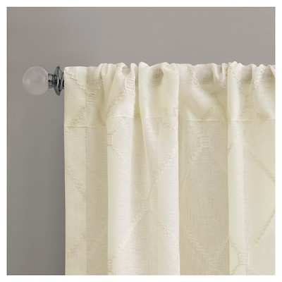 Ivory Diamond Embroidered Sheer Rod Pocket Curtain Panel
