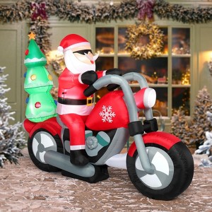 Angel Sar 6ft Inflatable Santa on Motorcycle with 7 LED Lights, 18W Blow Up Yard Decoration for Christmas, Garden, Lawn, Party Indoor Outdoor Decor - 1 of 4