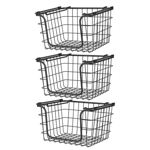 Oceanstar Stackable Metal Wire Storage Basket Set for Pantry, Countertop, Kitchen or Bathroom - Black (Set of 3)