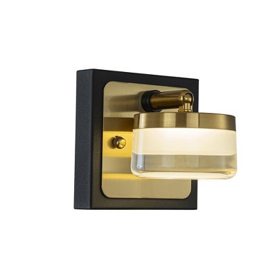 ALOADECOR W5" 1-Light Modern Square Black and Brass Integrated LED Wall Sconce with White Acrylic Shade  Adjustable Head Bathroom Vanity Light