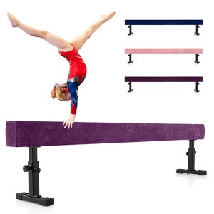 Costway 7.5 ft High and Low Gymnastics Beam with 3 Heights Heavy Duty Metal Legs & Wheels Purple/Blue/Pink - 1 of 4
