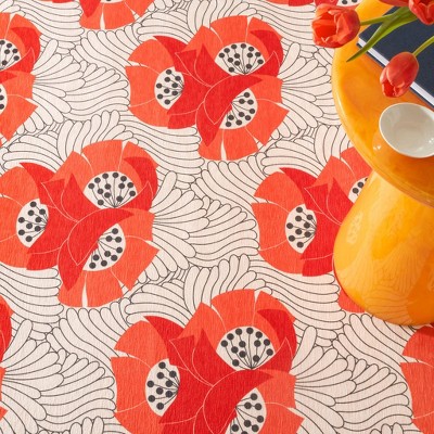 Japanese Poppy Multi Floral Machine Washable Synthetic Rug, 5x8