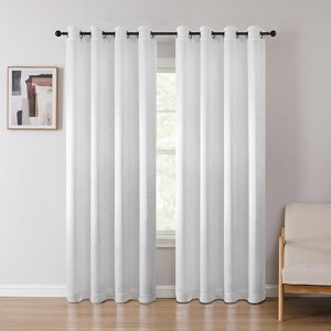 Set of 2 Leeds Floral Leaves Embossed Light Filtering Grommet Top Window Curtain Panels - Kate Aurora - 1 of 4