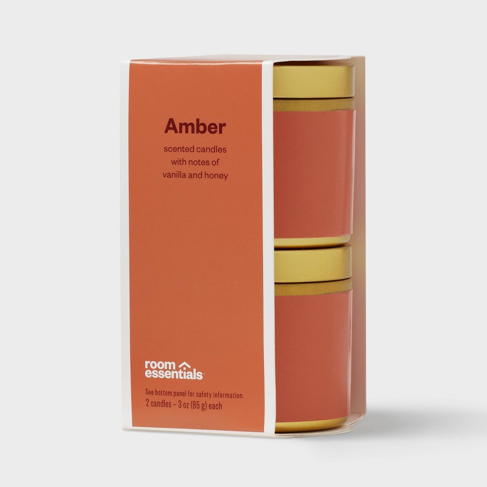 Photos - Figurine / Candlestick 2pk 3oz Tin Gift Set Amber - Room Essentials™