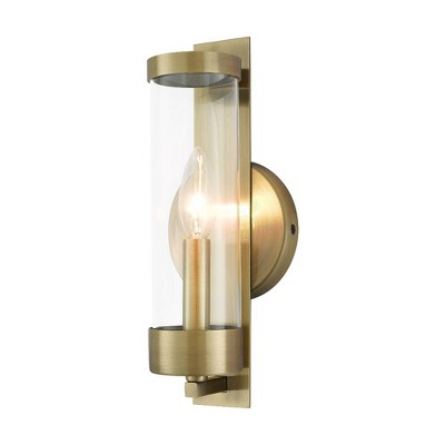 Antique Brass Dimmable Wall Sconce with Clear Glass