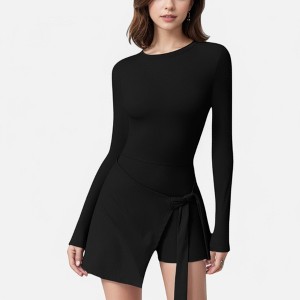 Anna-Kaci Women's Long Sleeve Bodysuit with Wrap Skirt Overlay - 1 of 4