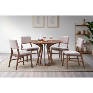 GDFStudio Beckstrom 5-Piece Wood Round Dining Table Set with 4 Upholstered Corduroy Chairs - 1 of 4