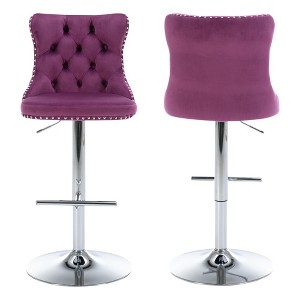 QingMoon Adjustable Bar Stools Set of 2, Swivel Counter Height Chairs, Velvet Barstools with Footrest and Chrome Nailhead for Kitchen Island - 1 of 4