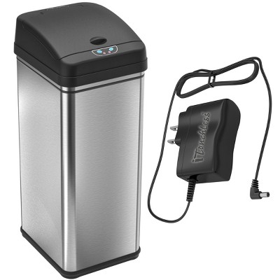 iTouchless Sensor Kitchen Trash Can with AC Adapter and AbsorbX Odor Filter 13 Gallon Silver Stainless Steel