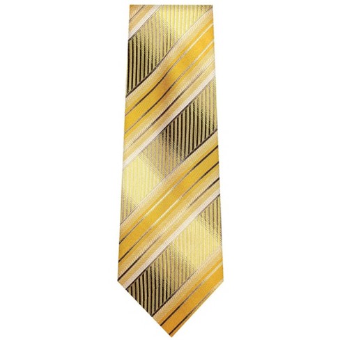 Thedappertie Men's Yellow, White And Black Stripes Necktie With Hanky ...