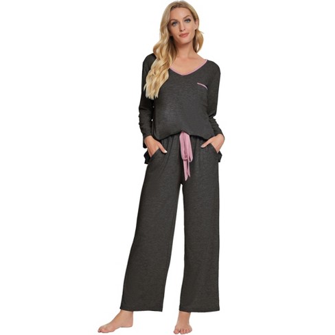 Cheibear Women's Long Sleeve Pajama Set Sleepwear Soft Modal Round