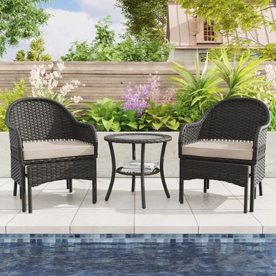 Bigget Steel 5-Piece Outdoor Patio Rattan Bistro Sets, Beige