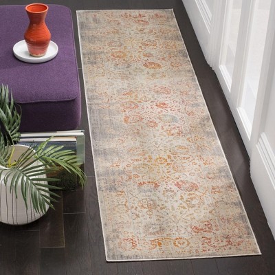 Gray and Multicolor Hand-Knotted Synthetic Runner Rug