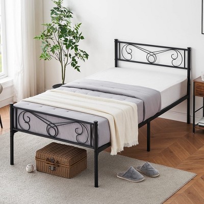 Queen Size Metal Platform Bed Frame with Headboard and Footboard, Mattress Foundation with Premium Steel Slats Support