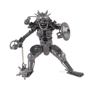 Cyberpunk Predator Warrior Statue 9" H – Handmade Metal Figure with Shield & Flail By Old Modern Handicrafts - 1 of 4