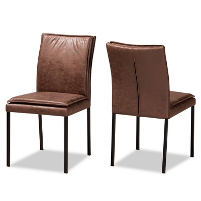 2pc Gerard Distressed Fabric Upholstered and Metal Dining Chair Set Brown/Black - Baxton Studio