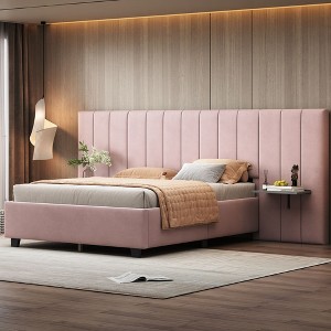 Okak Size Velvet Platform Bed Frame Upholstered Modern Bed with Big Headboard Noise-Free No Springs Required Easy to Assemble - 1 of 4