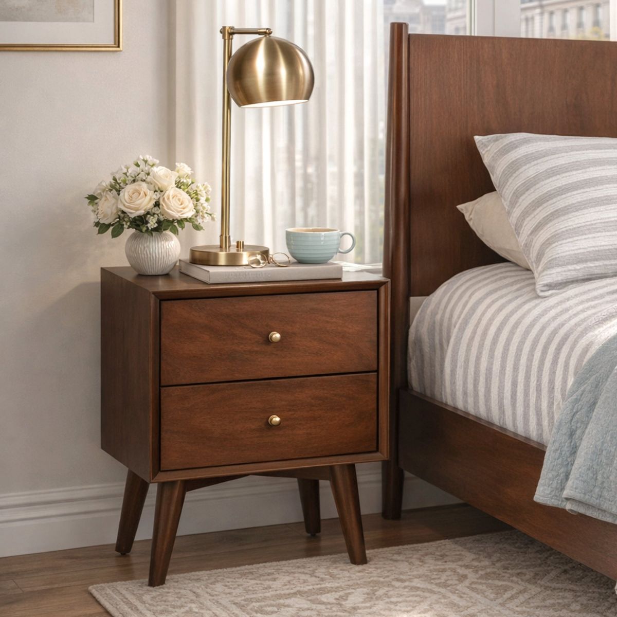 Flynn 2-Drawer Nightstand in Walnut | Alpine Furniture