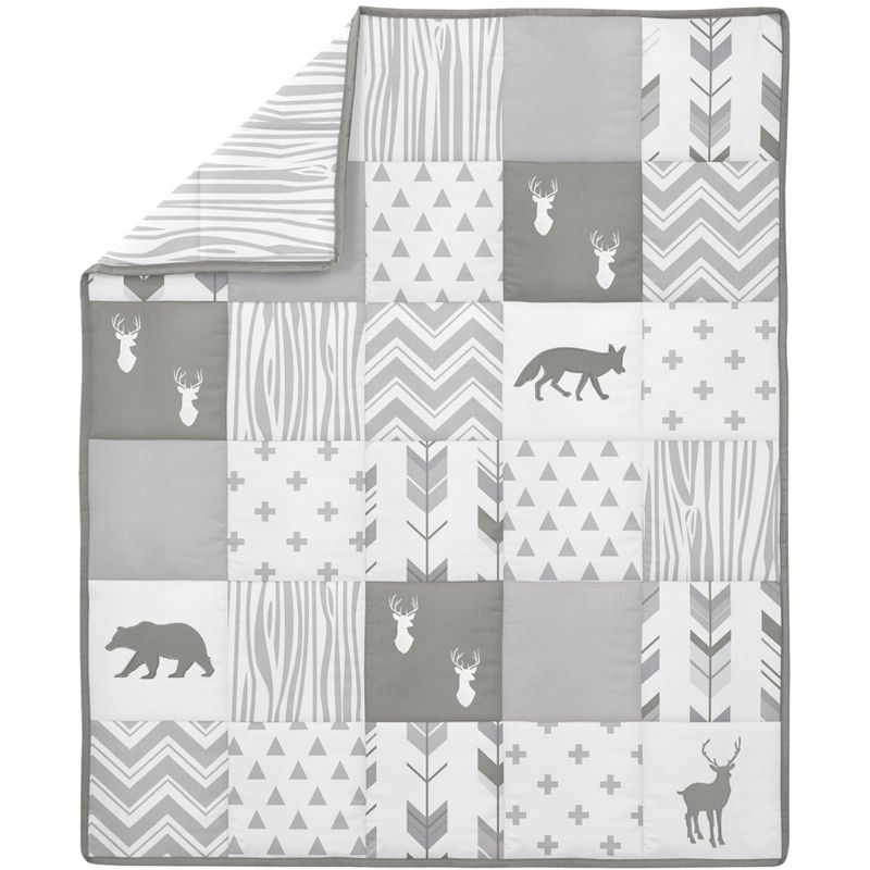 Sweet Jojo Designs Boy Girl Gender Neutral Unisex Baby Crib Bedding Set - Woodsy Collection Grey and White 4pc, 4 of 8