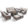 Belord Brown Wicker 9 Piece Patio Furniture Set with 5" Thick Cushions, Outdoor Fire Pit Table Set with Swivel Gliding Rocker Chairs and Club Chairs - 4 of 4