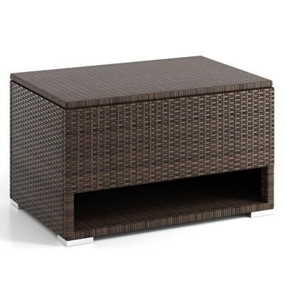 Costway 48 Gallon Deck Box with Shoe Rack Waterproof Liner Lid Outdoor Storage Box