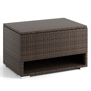 Costway 48 Gallon Deck Box with Shoe Rack Waterproof Liner Lid Outdoor Storage Box - 1 of 2