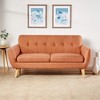 Fabric Mid-Century Modern Button-Tufted Waffle Stitch Loveseat Sofa with Rubberwood Legs and Compact Design - 3 of 4