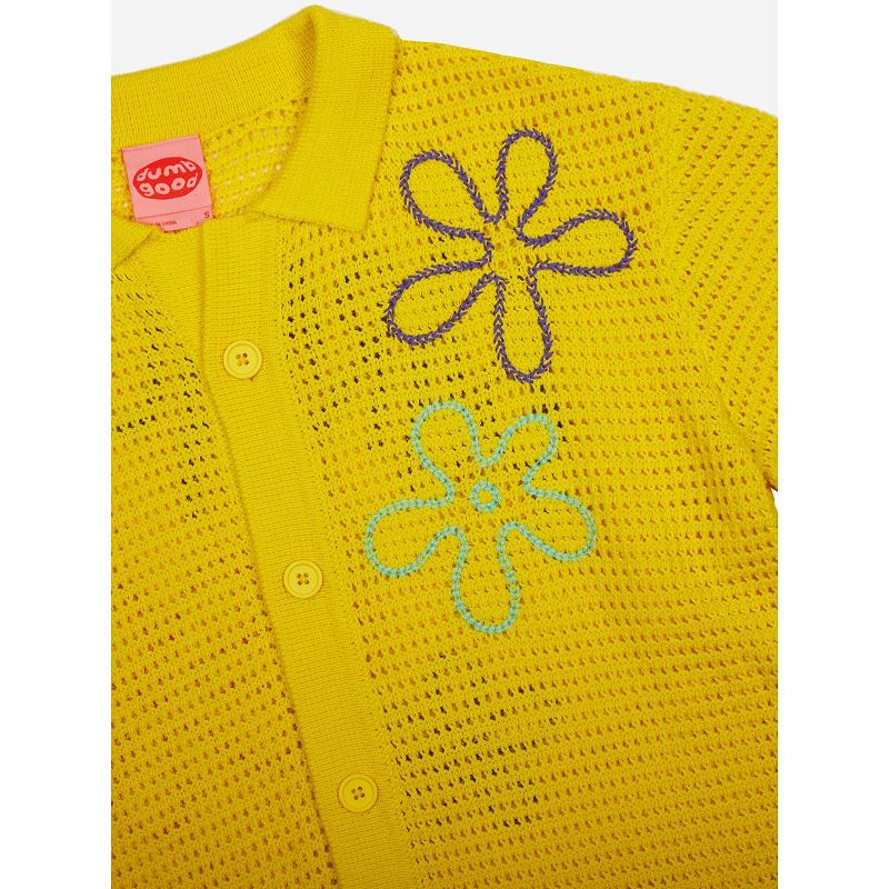 Spongebob Squarepants Barnacles Short Sleeve Yellow Mesh Camp Button-Down Shirt, 3 of 5