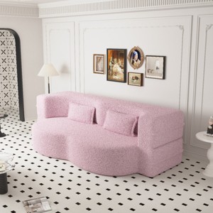 Full Size Modern Convertible Floor Sofa Bed, Foldable Bed with Foam-Filled Mattress, Teddy Fabric Bed with Pillows and Cushions-Baofuwish - 1 of 4