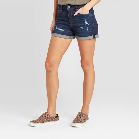 Women S High Rise Distressed Jean Shorts Universal Thread Dark Wash 8 Target