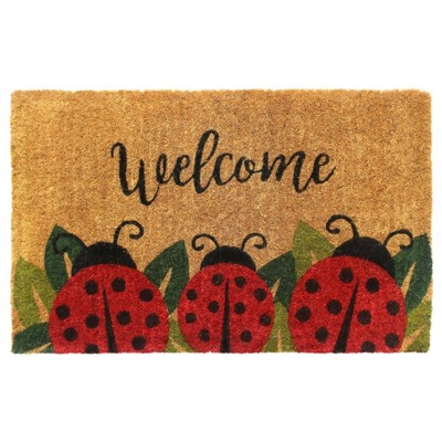 1'6" x 2'6" Handloom Woven and Printed Ladybug Coir Doormat Red - Raj