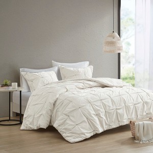 3Pcs Duvet Set, Modern Solid Bedding Set, Cotton Bed Comforter - 1 of 4