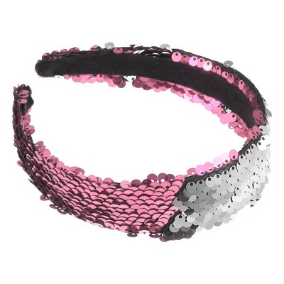 Unique Bargains Women's Sparkle Sequins Headbands Pink Silver Tone 1 Pc