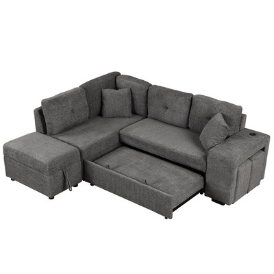 NicBex Modern Pull Out Sofa Bed Chenille Convertible Sleeper Sofa with Ottoman, 2 Stools and 2 Pillows for Living Room