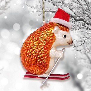 Skiing Hedgehog Christmas Glass Ornament| OrnamentallyYou - 1 of 4