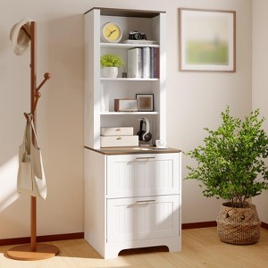 72" Tall Bookcase with 2 File Drawers, 4 Tier Wood Bookshelf with Adjustable Shelves, Freestanding Display Storage Cabinet for Office Living Room - 1 of 4