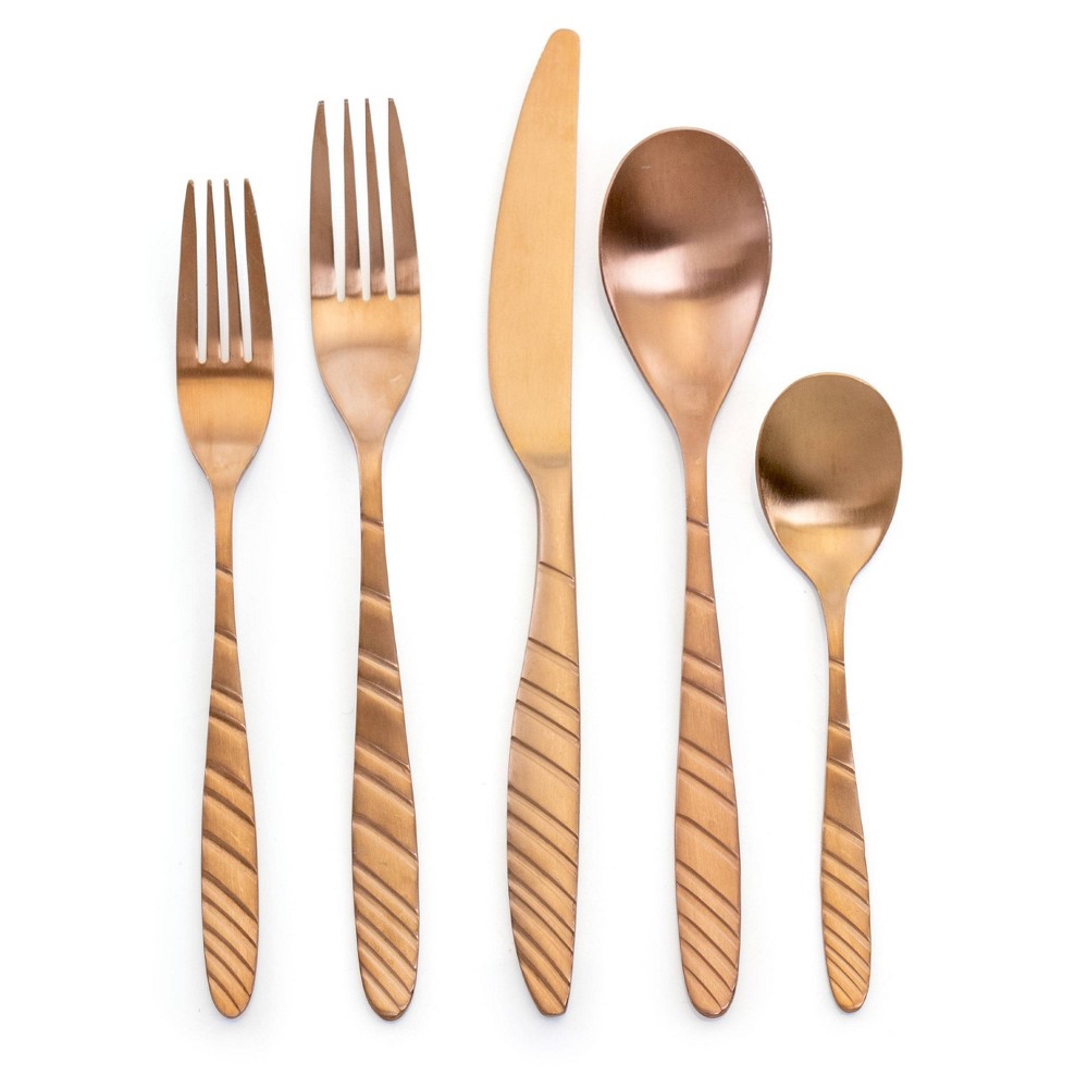 Photos - Cutlery Set MegaChef 20pc Stainless Steel La Vague Silverware Set Rose Gold: Gold Flatware, Service for 4, Dishwasher-Safe 
