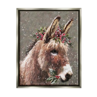 Stupell Industries Winter Donkey Snow Falling Framed Floater Canvas Wall Art