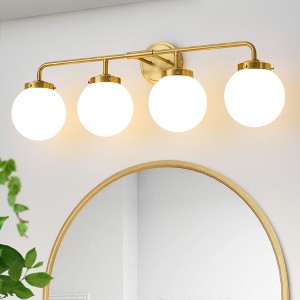 POWLIG 30.71-in 4-Light Gold Bathroom Light Fixtures Over Mirror Vanity Lighting with Milk White Glass Globe Shades - 1 of 4