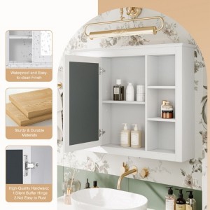 35'' x 27.5'' Medicine Cabinet, Wall Mounted Bathroom Storage Cabinet, Modern Bathroom Wall Cabinet with Mirror, Mirror Cabinet with 6 Open Shelves - 1 of 4