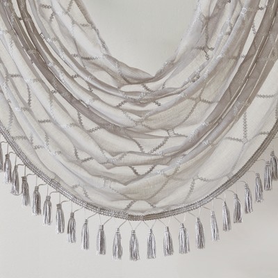 Gray Diamond Sheer Embroidered Waterfall Valance