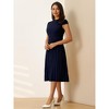 INSPIRE CHIC Women's Mock Neck Cap Sleeve Belted A-Line Midi Pleated Dresses - 3 of 4