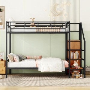 Twin Over Full Bunk Bed, Bunk Bed With Wardrobe, Lateral Storage Ladder, Solid Slates, Multi Functional Bunk Bed For Dormitory, Bedroom - 1 of 4