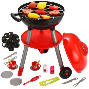 24 PCS Little Chef Barbecue BBQ Cooking Kitchen Toy Grill Play Food Cooking Playset for Kids Kitchen Pretend Play