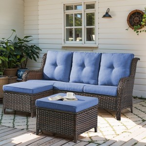 Gymojoy Outdoor 3-Seat Sofa PE Wicker Sofa Rattan Patio Sofa Couch For Garden - 1 of 4
