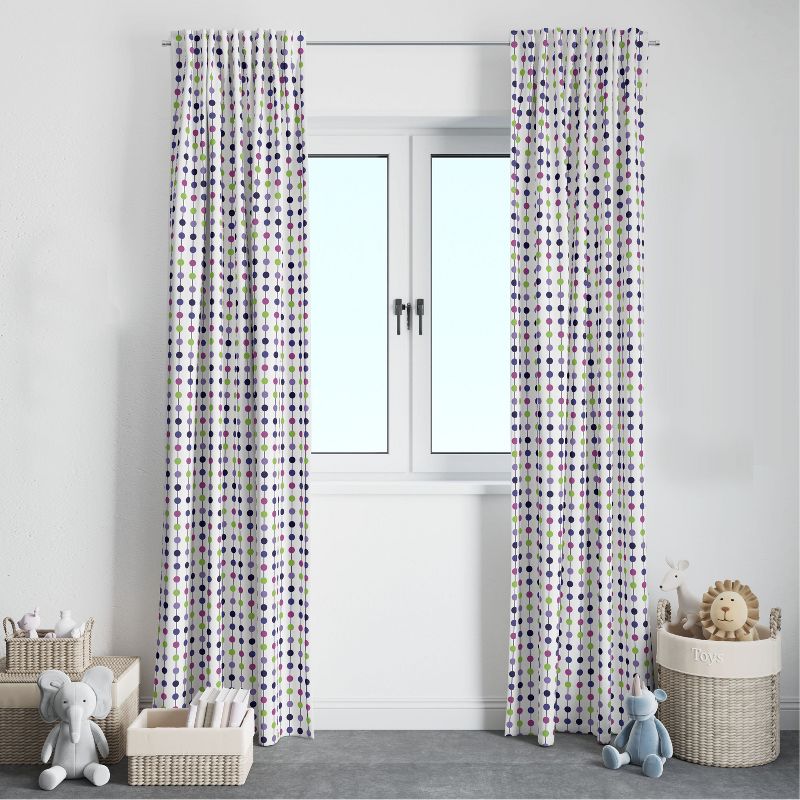 Bacati - Botanical Purple Dots Cotton Printed Single Window Curtain Panel, 3 of 5
