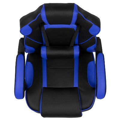 Black and Blue Ergonomic Reclining Gaming Chair with Footrest