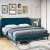 Queen Size Bed Frame with Velvet Upholstered Headboard, Platform Bed with Solid Wood Slats Support - 3 of 4